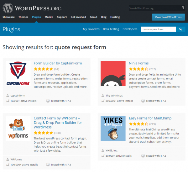 WordPress Plugin Directory search results